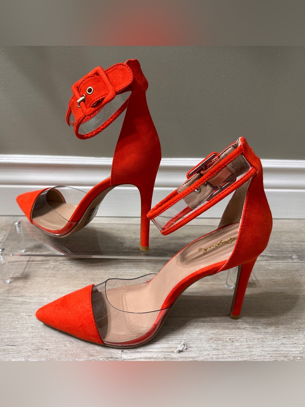 Qupid Clear PVC Pointed Toe Stiletto Heels Orange-red US 7.5 EU 38.5 shoes